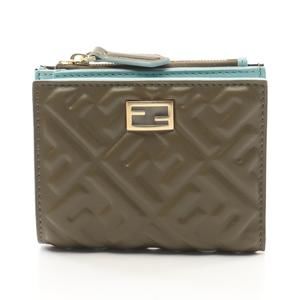 Fendi Wallet FF Leather Blue Baguette Brown Bifold